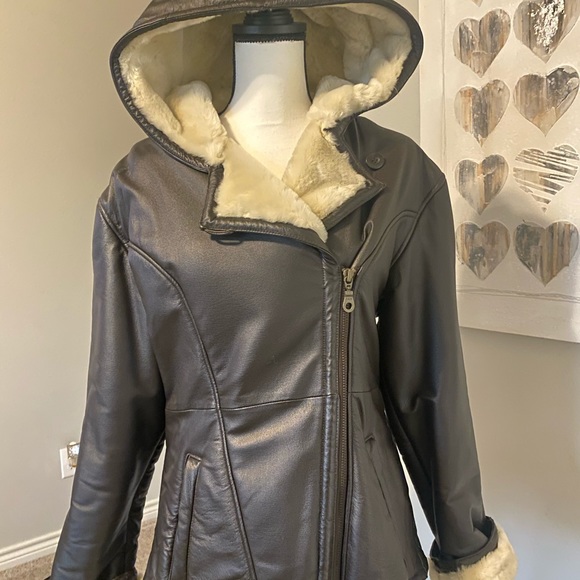 Brown Leather Faux Coat - Picture 1 of 5